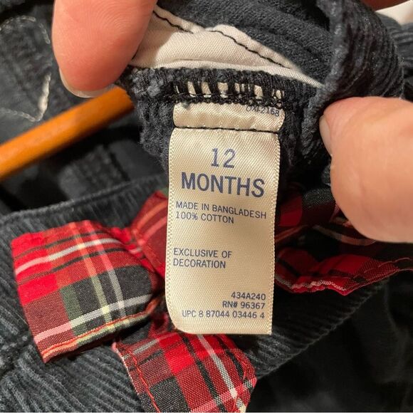 Vintage girls Osh Kosh B’gosh corduroy black overall dress plaid bow 12M - Picture 3 of 7